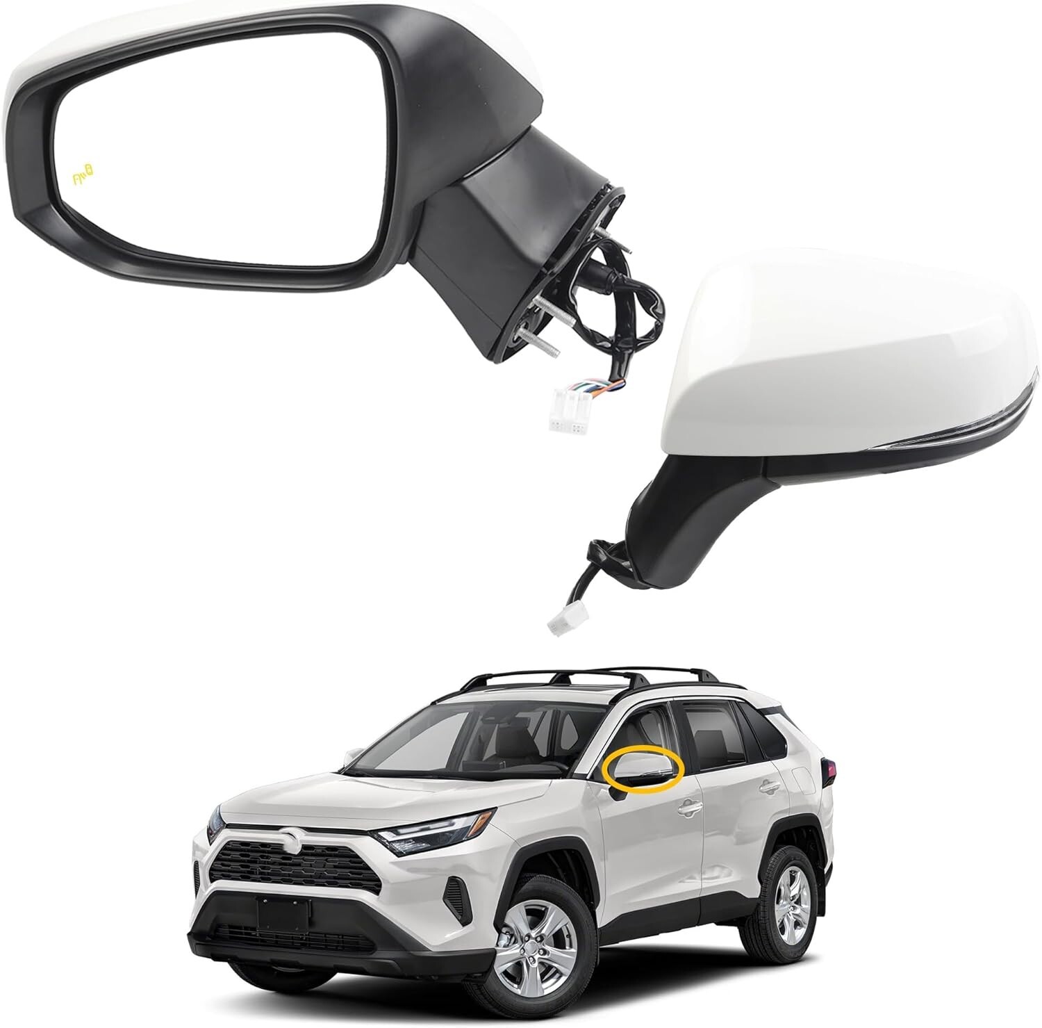 8Pins Left Side Mirror Compatible with 2019-2024 Toyota Rav4 Driver Side View wi