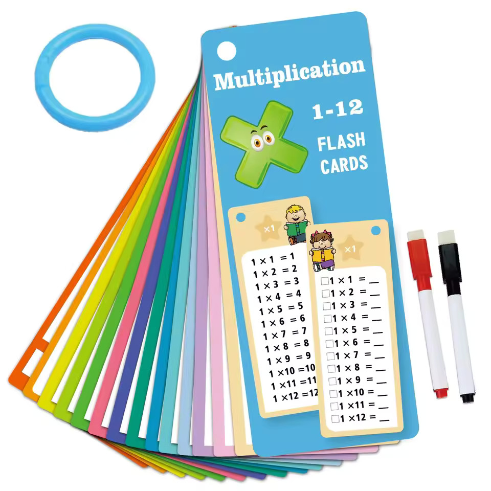 Math Training Flash Cards – + − × ÷ with Erasable Pen, Reusable Learning Set