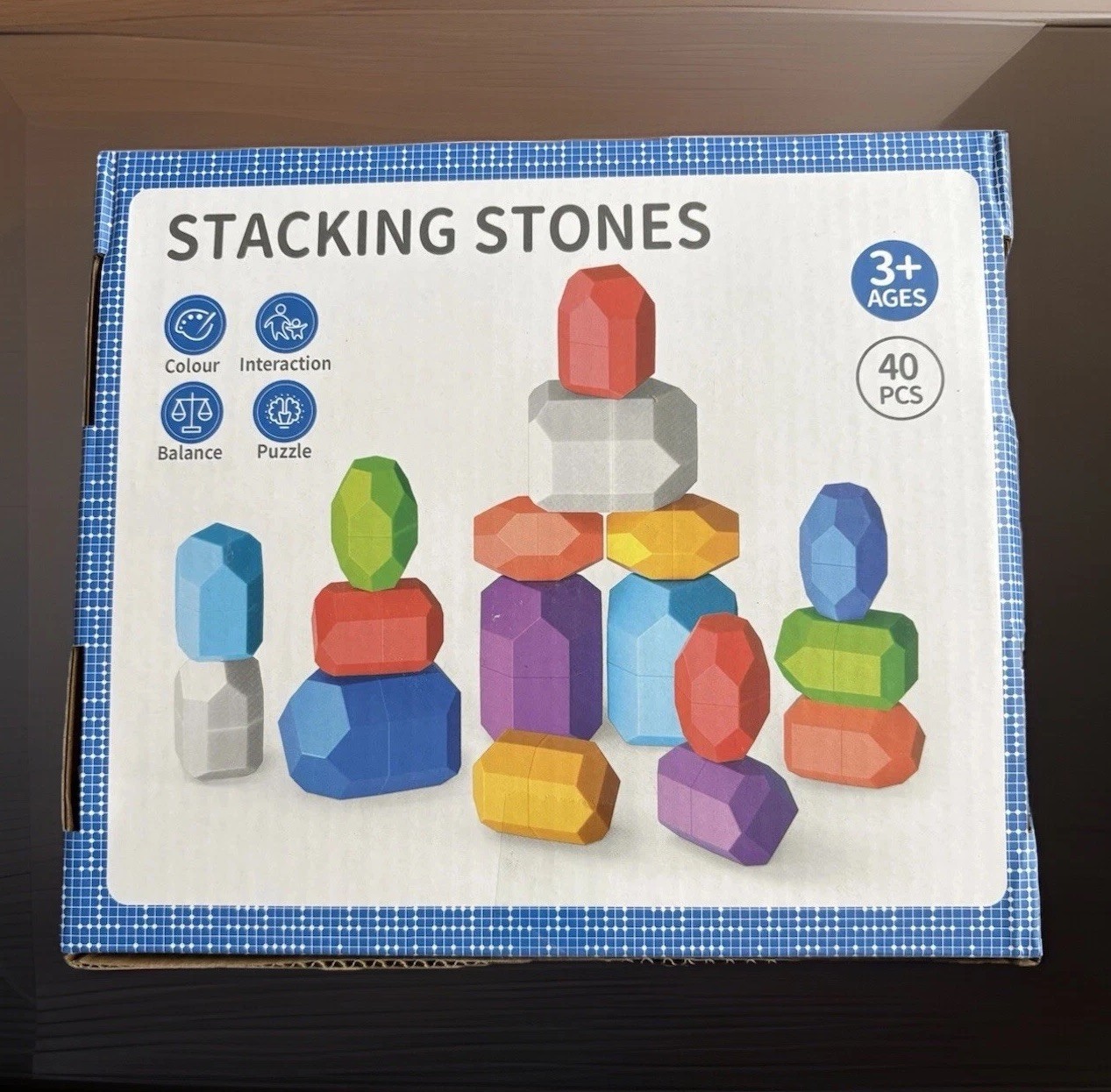 40 Pcs Wooden Stacking Stones Set, Toys for 3+ Year Old , Temi