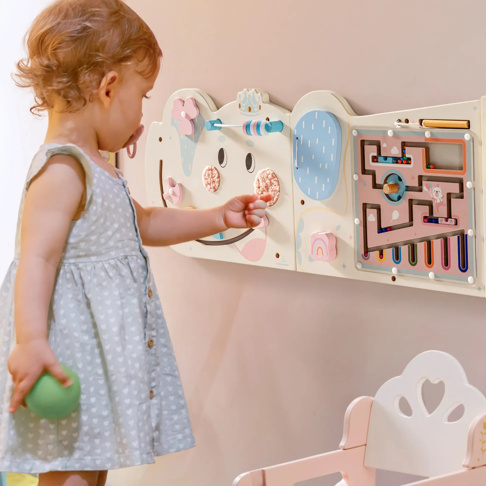 ROBUD Wooden Cream Elephant Busy Board Montessori Sensory Wall Toy for 1-3 kids
