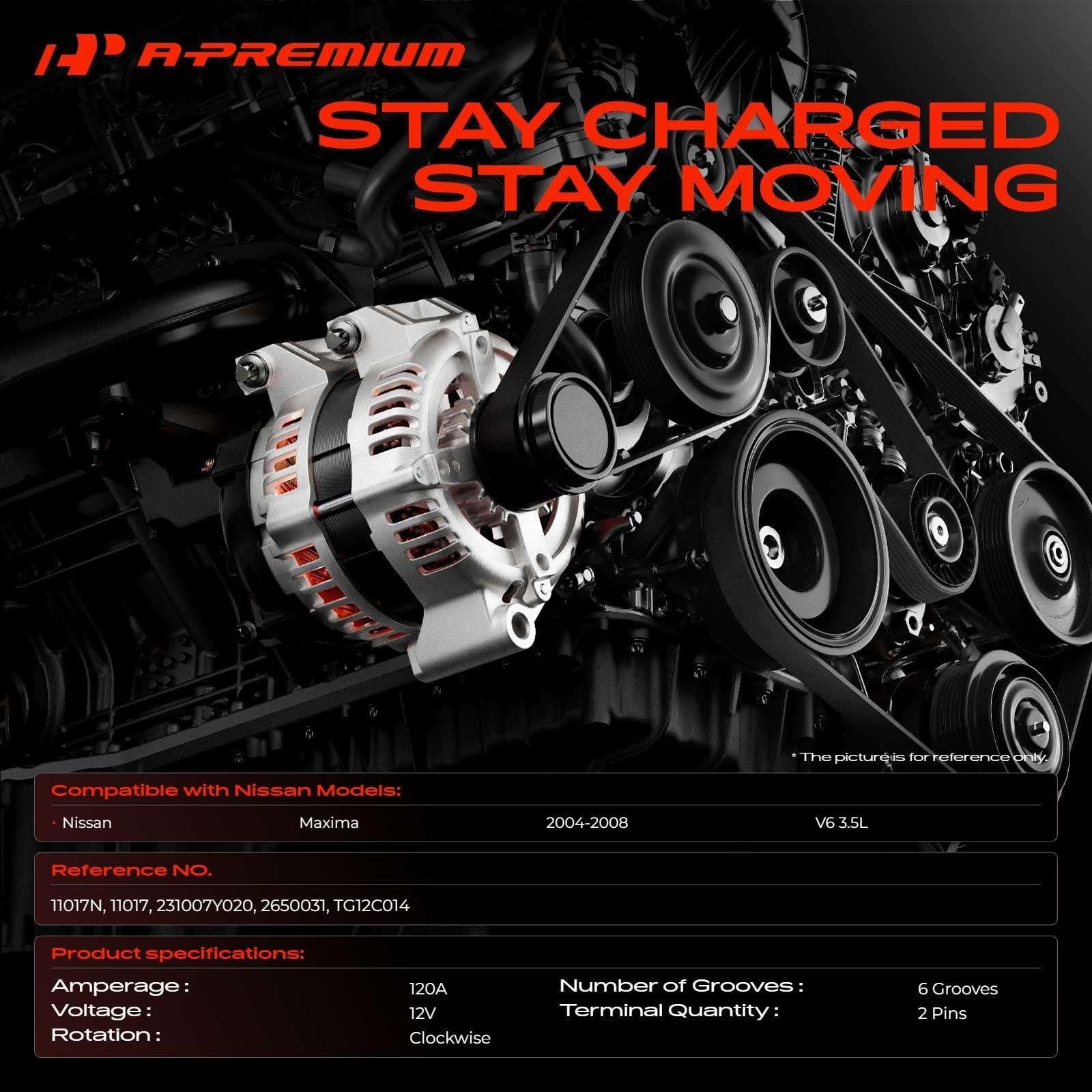 A-Premium Alternator Compatible with Nissan Maxima 2004 2005 2006 2007 2008 V…