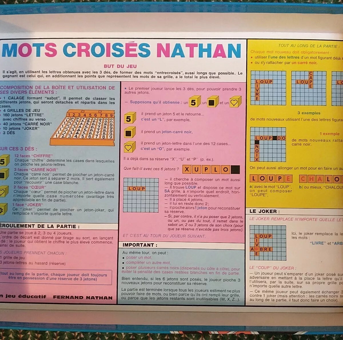 VTG Nathan Board Crossword Game Educational Family Ref 590928 French Class EUC