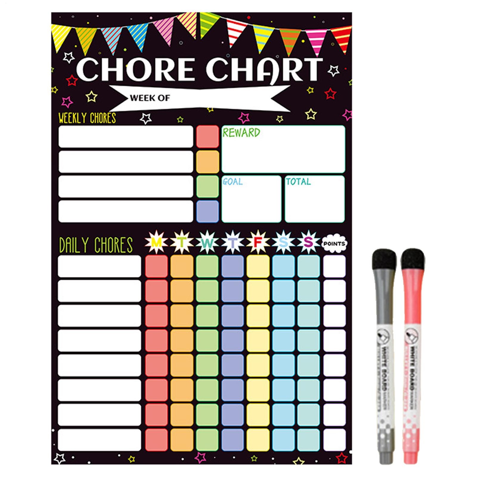 Magnetic Chore Chart Weekly Visual Schedule for Kids Dry Erase Behavior Charts