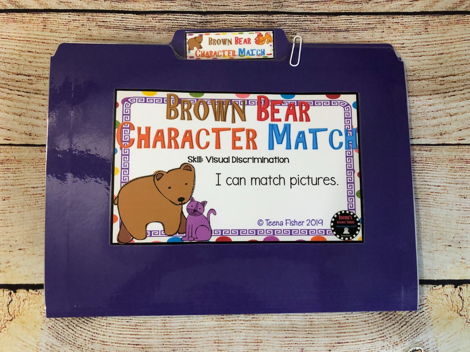 Brown Bear Character Match Visual Discrimination File Folder Game Kinder PreK