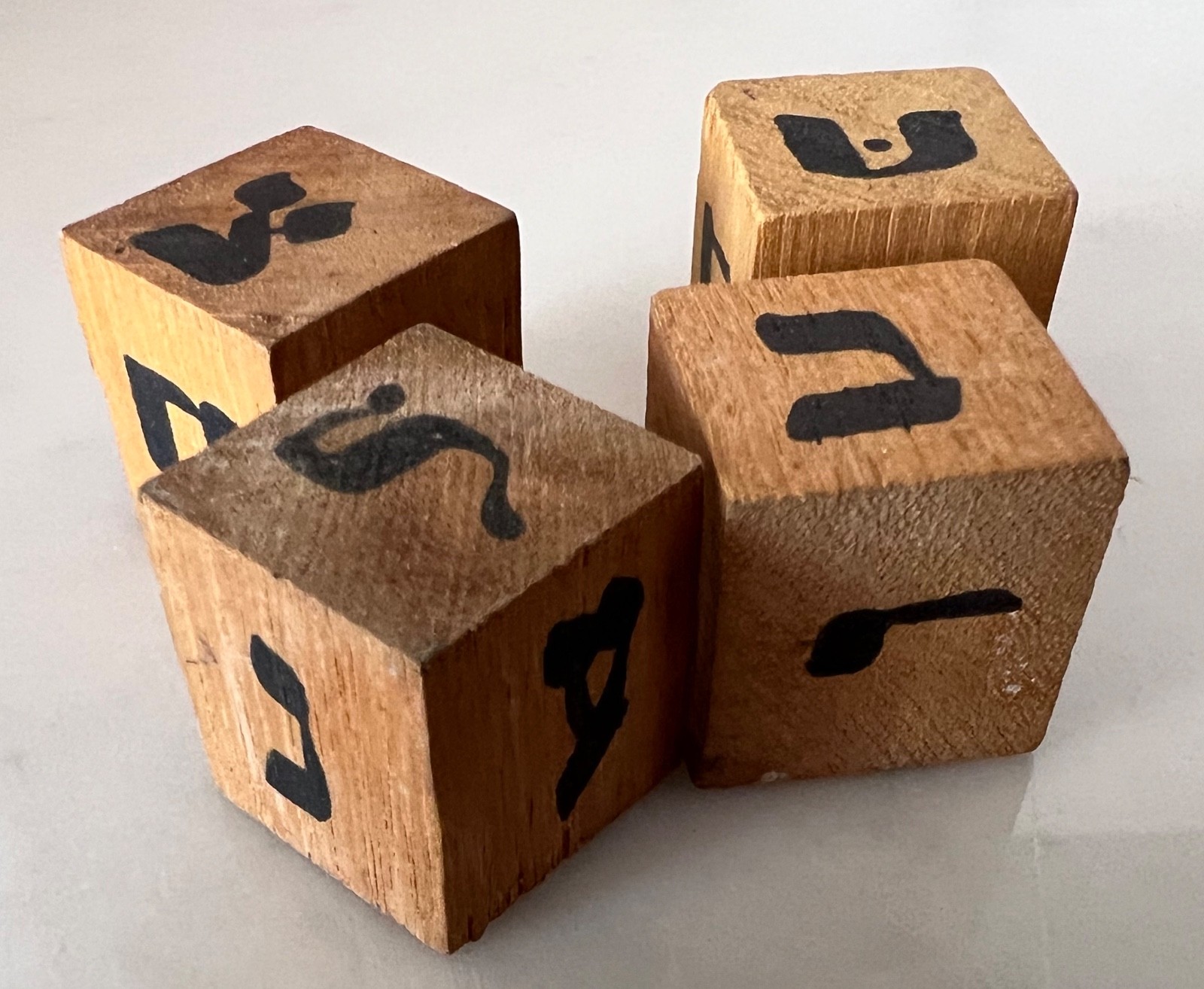 Four Vintage Hebrew Alef-Bet Wooden Blocks – for educational, game or craft use