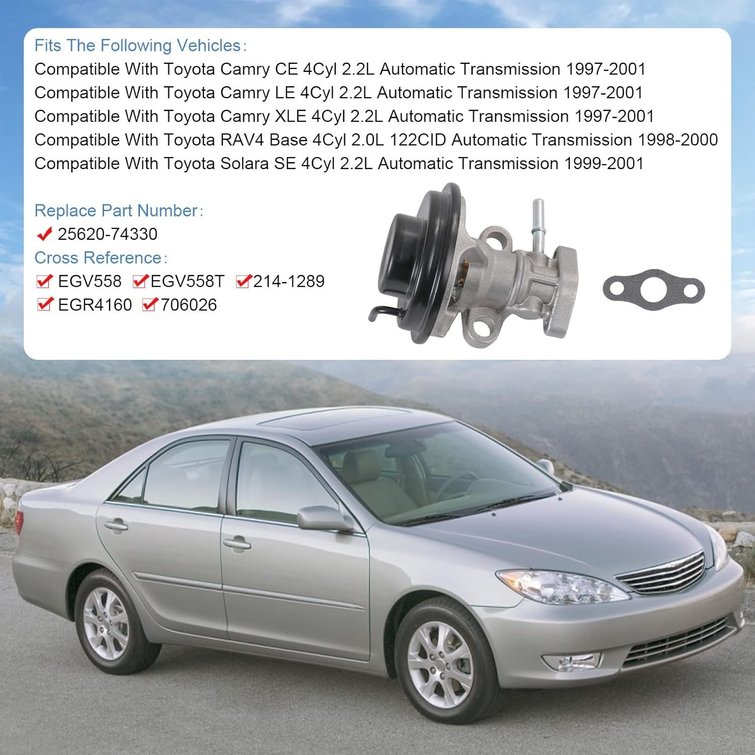 EGR Exhaust Gas Recirculation Valve With Gasket Compatible with Toyota Camry