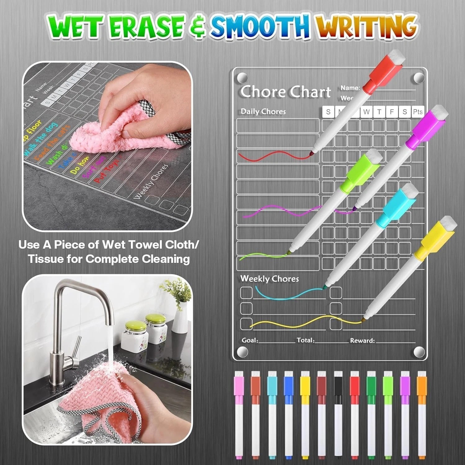 Acrylic Magnetic Chore Chart for Kids,Chores 12 x 8 inch, White-1 Pack