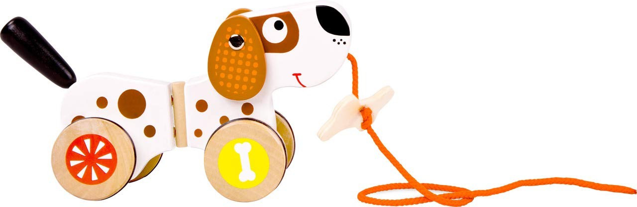 small foot 10043 pull along doggy made of wood, wobbly ears and tail, low noise