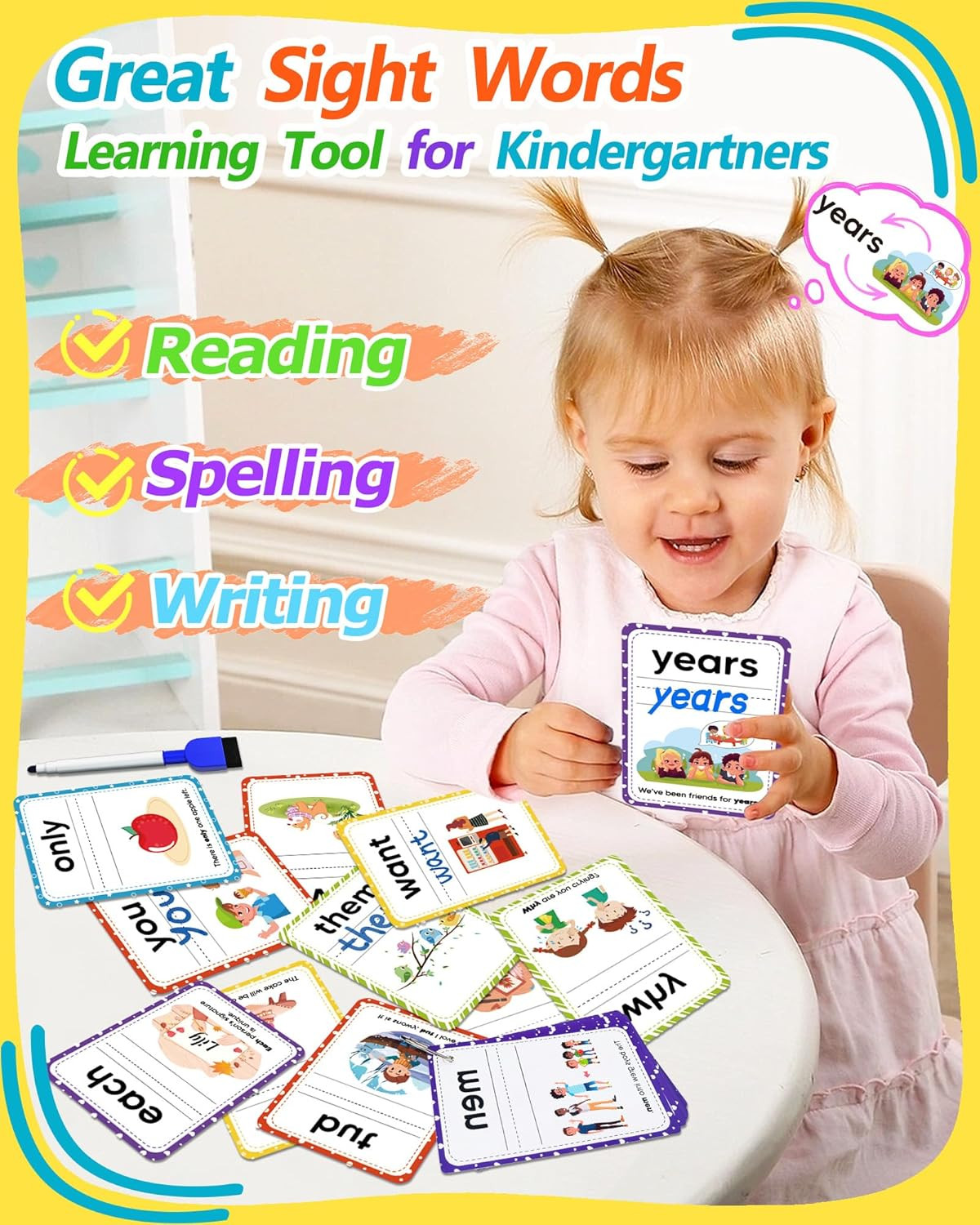 Sight Words Flash Cards Kindergarten, 250 Dolch Sight Word Writing Reading Spell