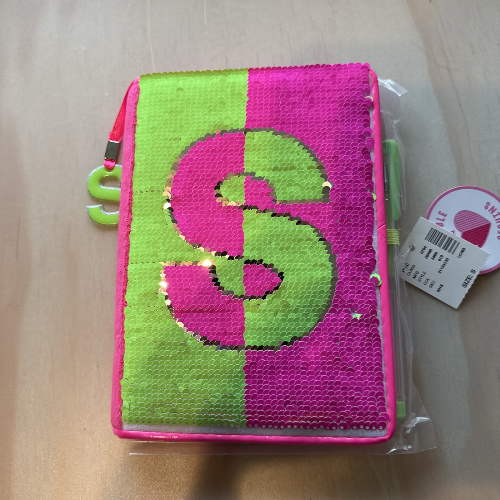 Justice Initial Neon Flip Sequin Journal (S) New with Reversible Sequins