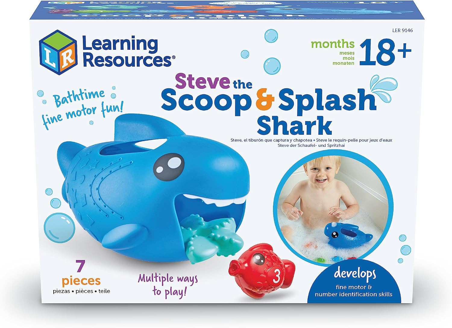Steve the Scoop & Splash Shark, 7 Pieces, Ages 18 Months+, Toddler Bathtub Toys,