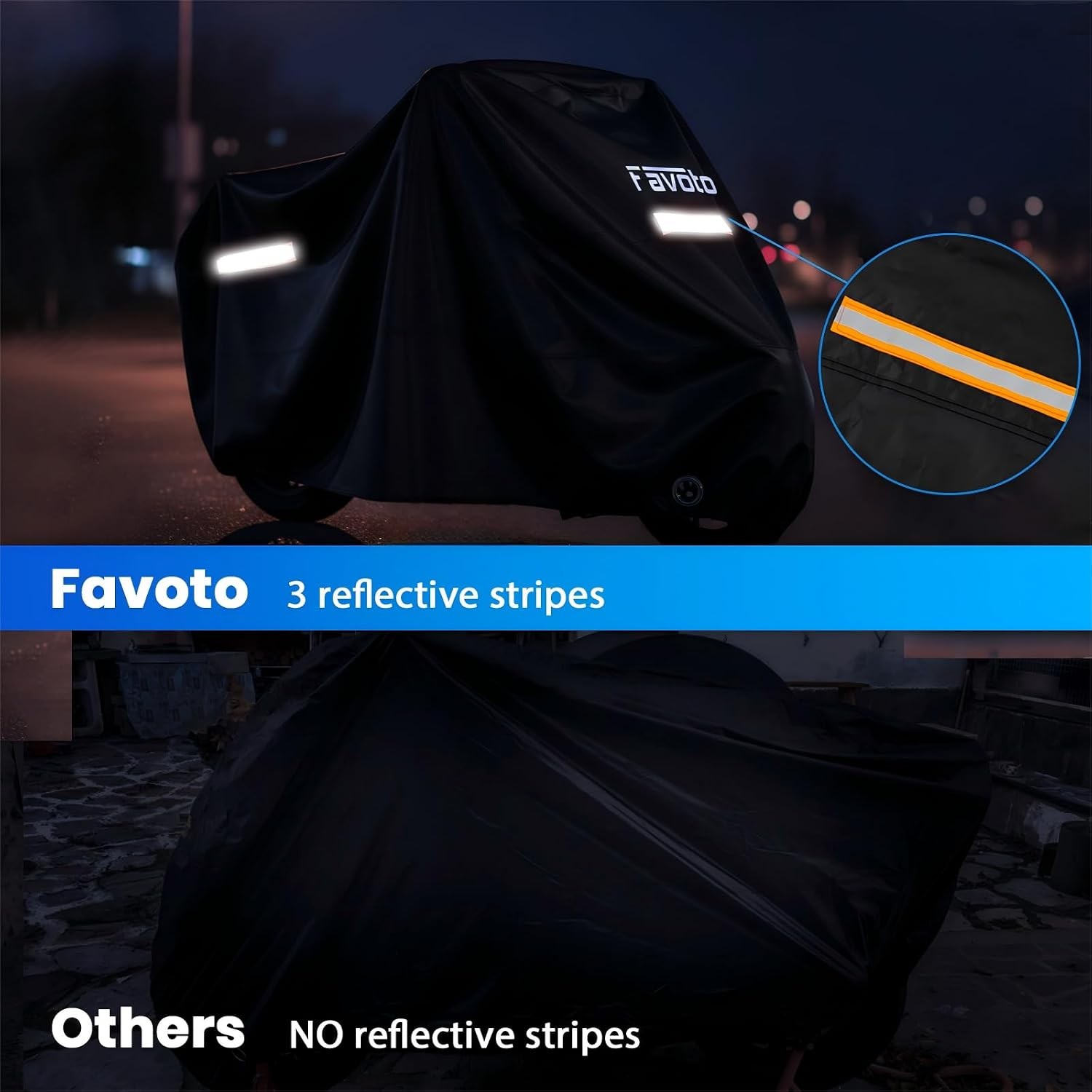 Waterproof Motorcycle Cover Outdoor All Season Reflective Night Rain Sun Cover