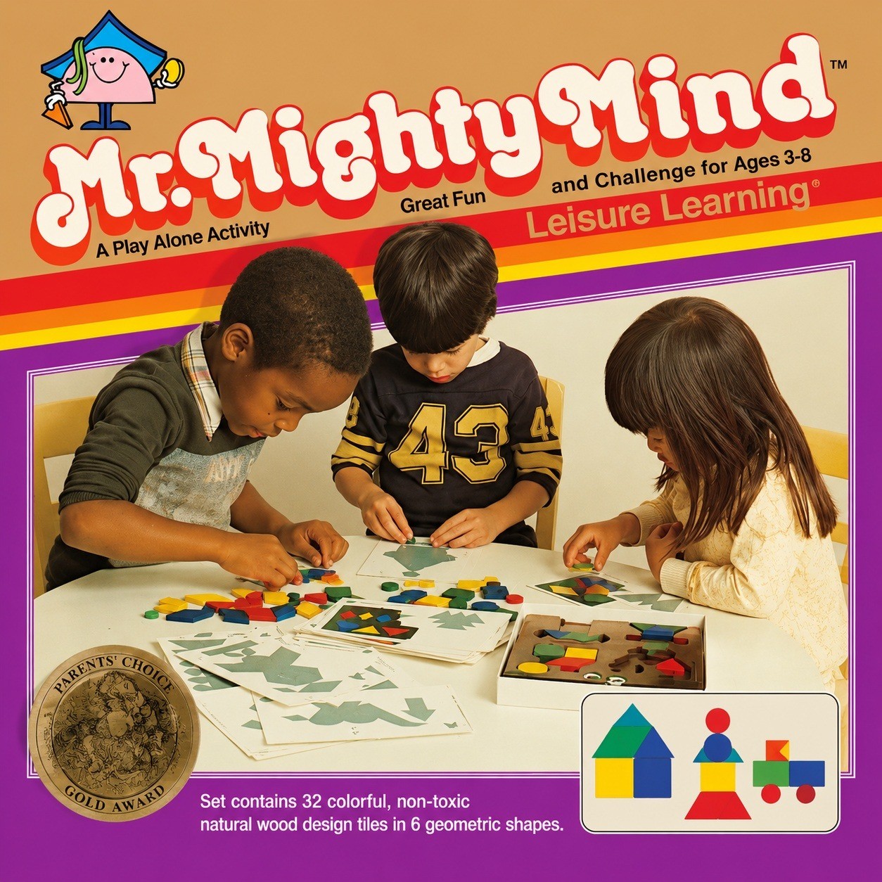 Vtg Mr MightyMind Tangram Learning Educational Wood Tile Activity Game Ages 3-8