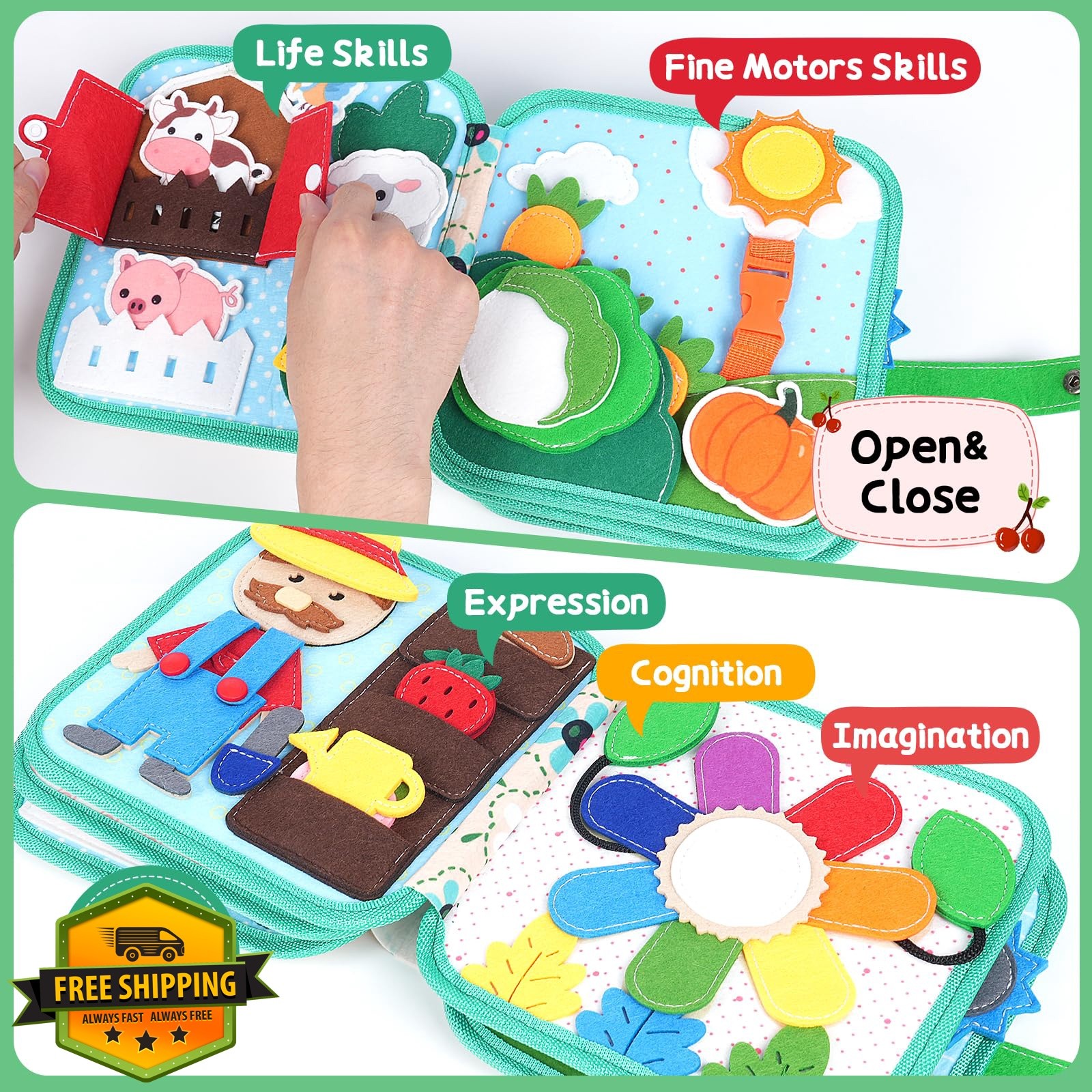 Cobelae Busy Book Toddlers 1-3 Farm Felt