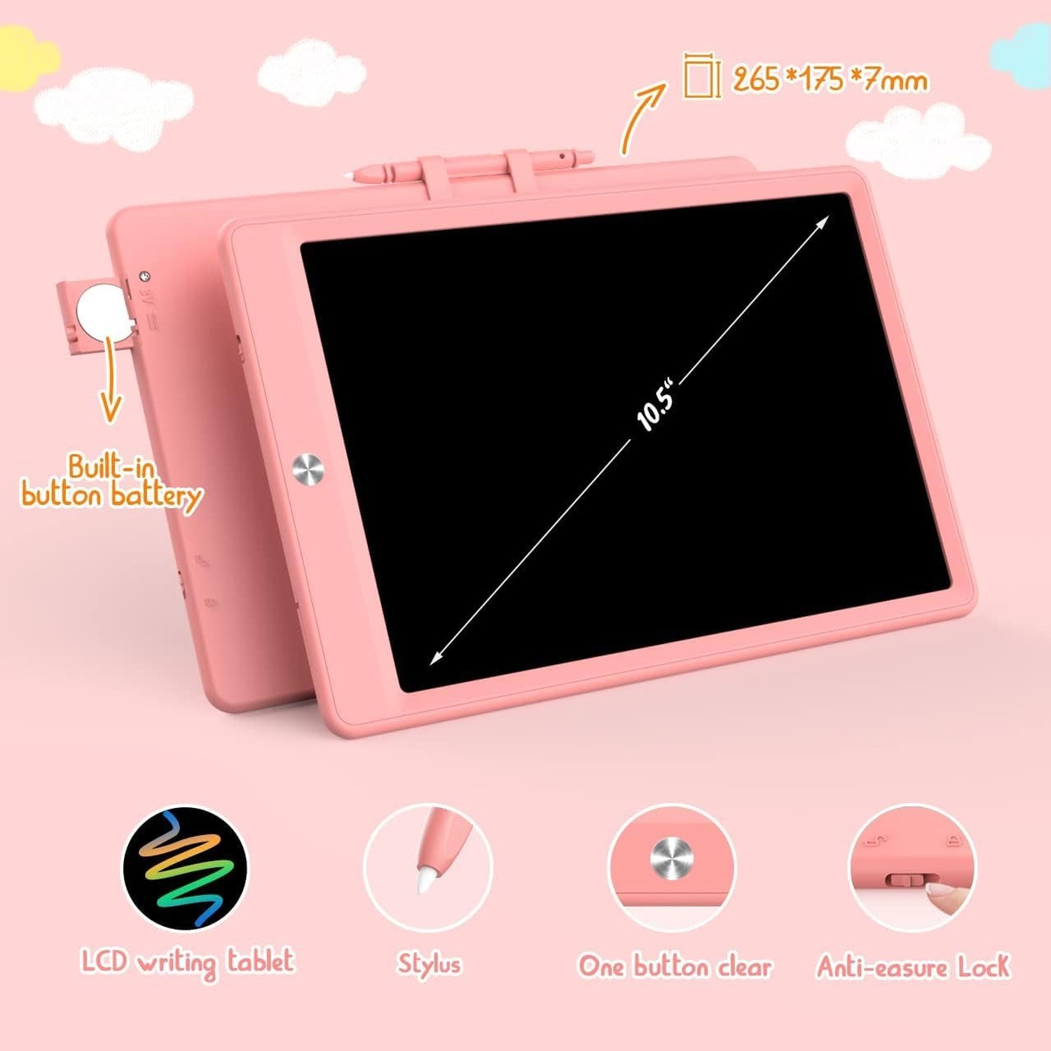 BUKEBU LCD Writing Tablet Doodle Board,10.5 inch Colorful Drawing Pad,Electro…