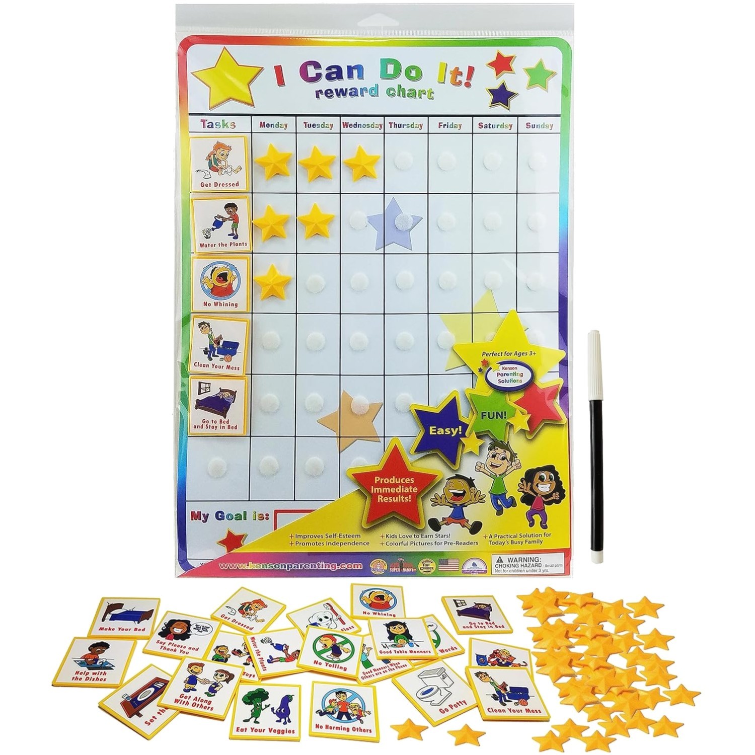 11×15.5 Inch Interactive Responsibility Chart with 3D Stars for Kids – Ages 3-10