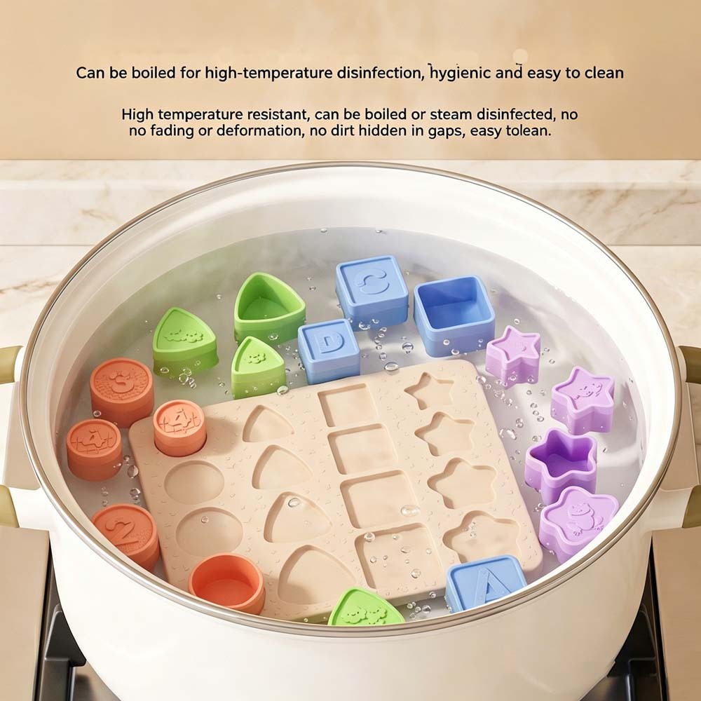 High Temp Sterilizable Silicone Puzzle fits Teething Babies Shape Matching Game