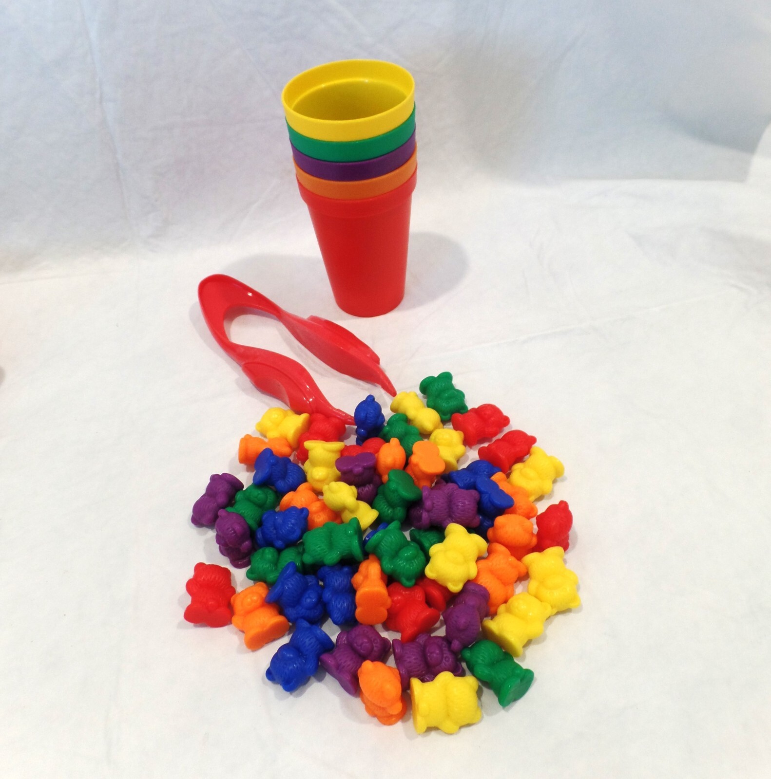 2 sets Rainbow Colored Counting Bears w/cups plates tongs teacher homeschool