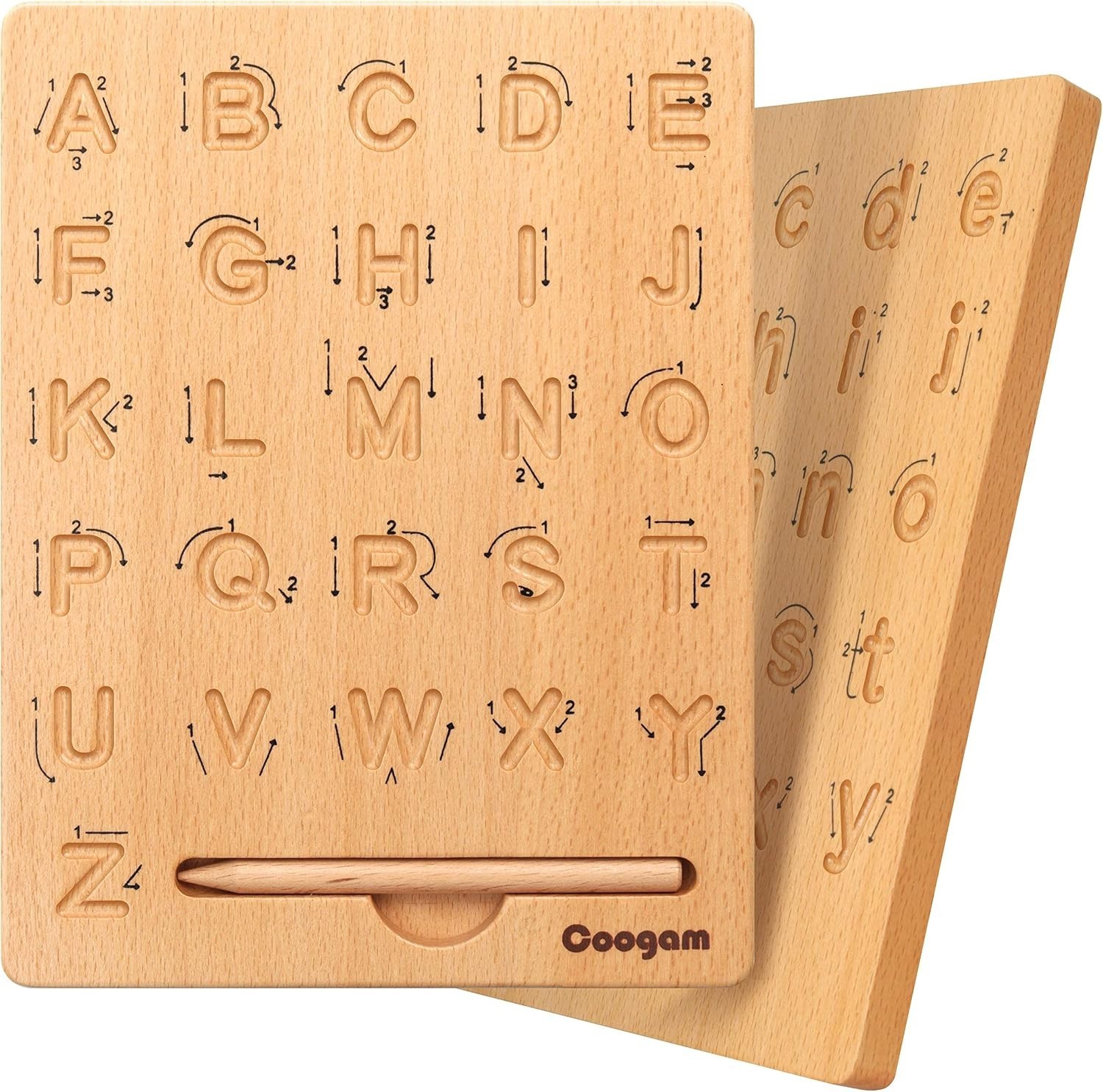 Double-Sided Wooden Alphabet Tracing Board for 3-6 Olds – Fine Motor Skills