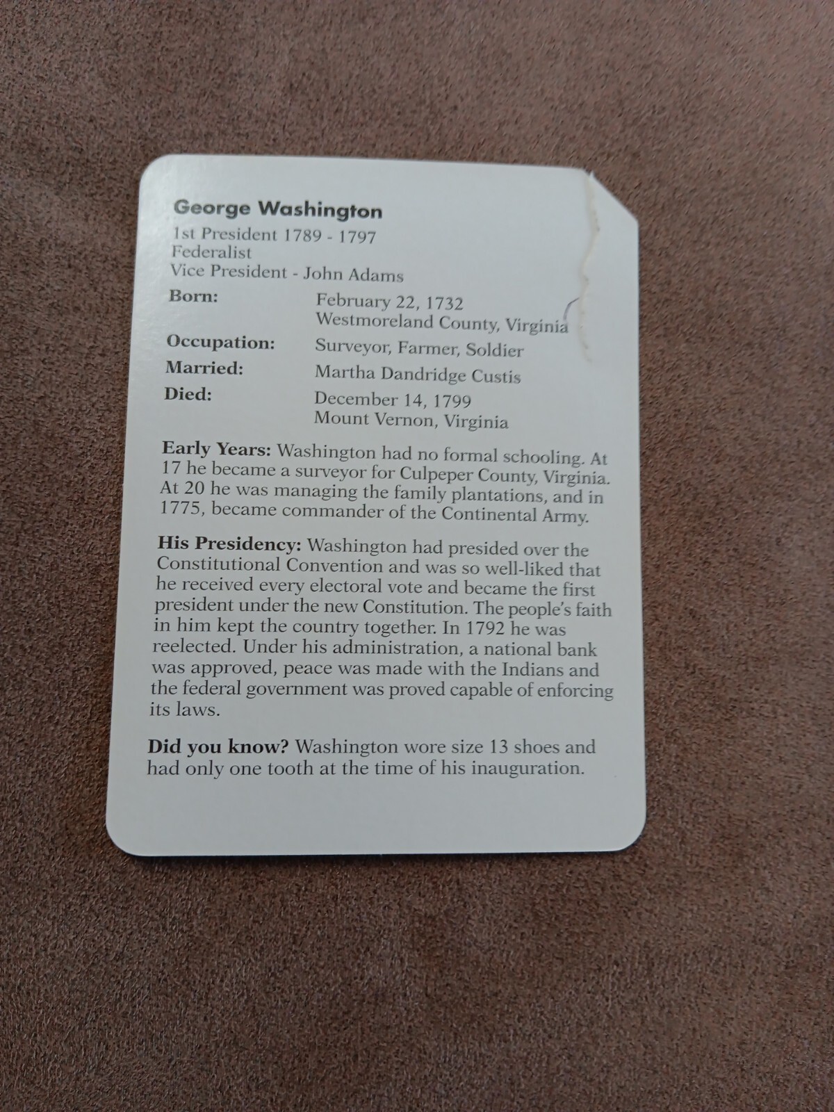 THE PRESIDENTS FACT PACK 50 CARDS. PRE OWNED CONDITION