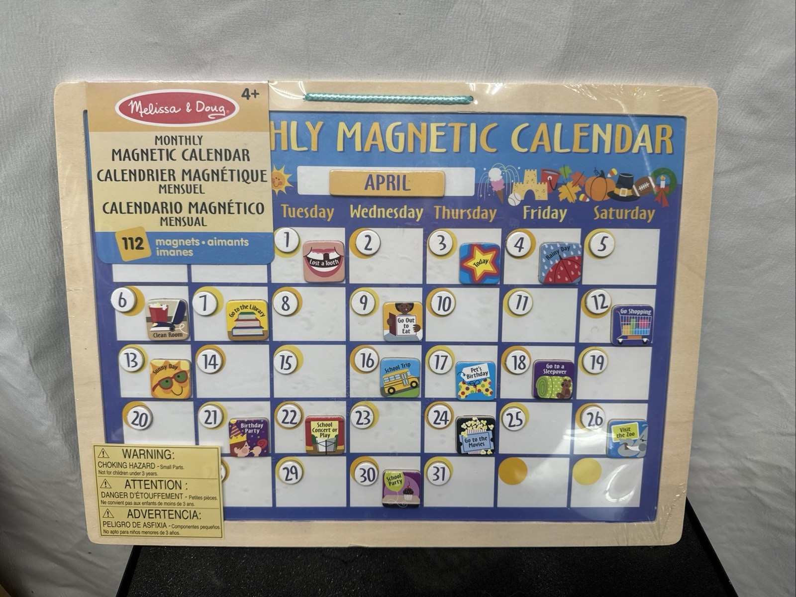 Melissa & Doug Monthly Magnetic Calendar Includes 112 Wooden Magnets -New