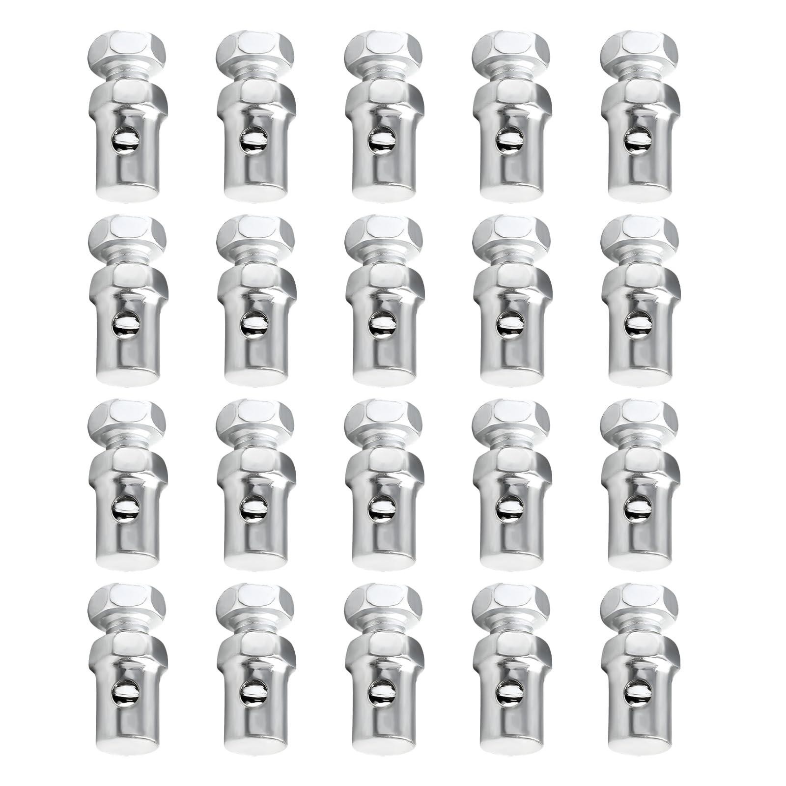 Wevdn 20 Pcs Throttle Brake Cable Ends, 1/8″ Stop Clamp Clutch Lock, Silver