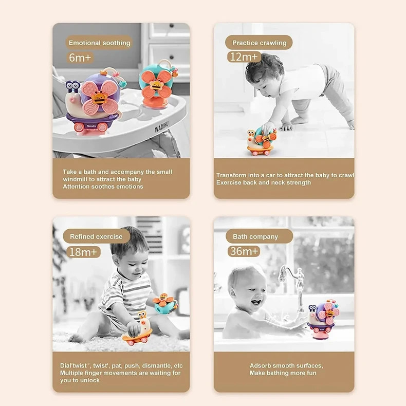 Baby Suction Cup Spinner Toy Montessori Sensory Fine Motor Infant Travel Toy