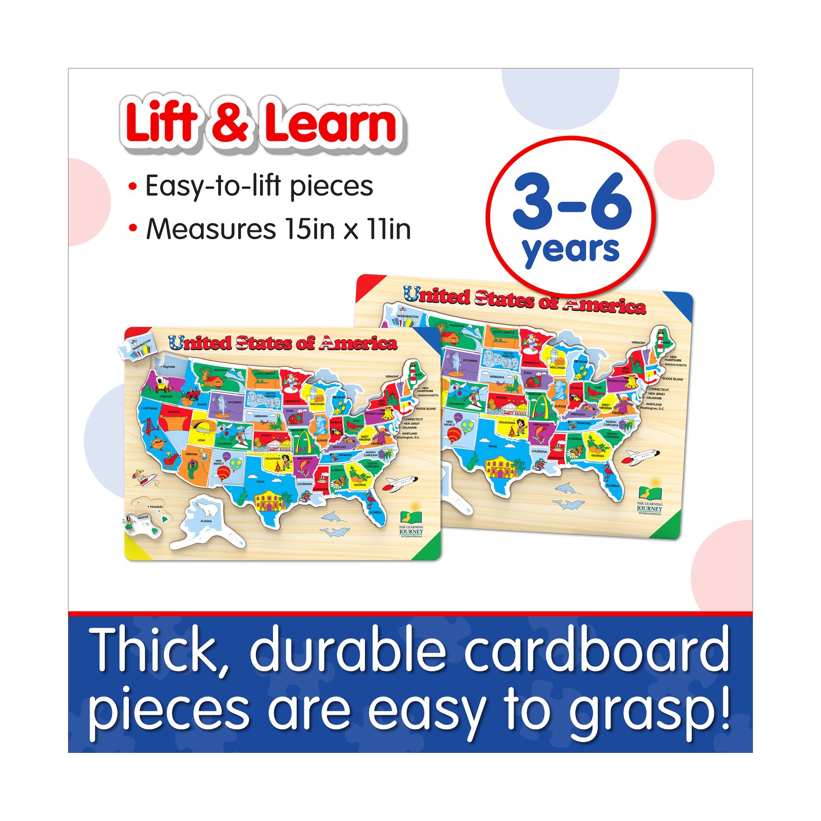 New – The Learning Journey Lift & Learn Puzzle – USA Map: 40 Pcs – Ages 3-6