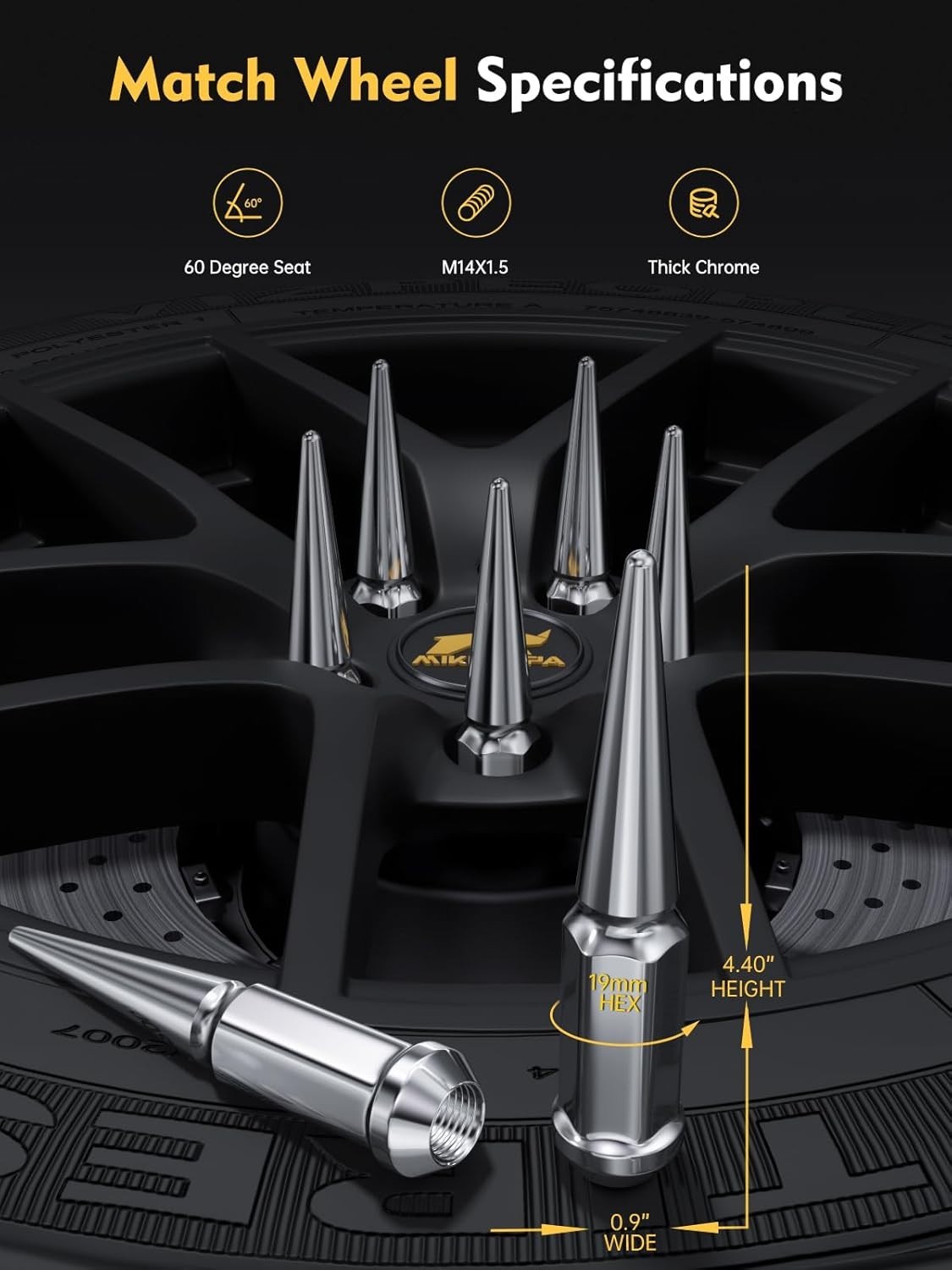 MIKKUPPA M14x1.5 32PCS Spike Lug Nuts, Replacement for Chevy Silverado Suburban