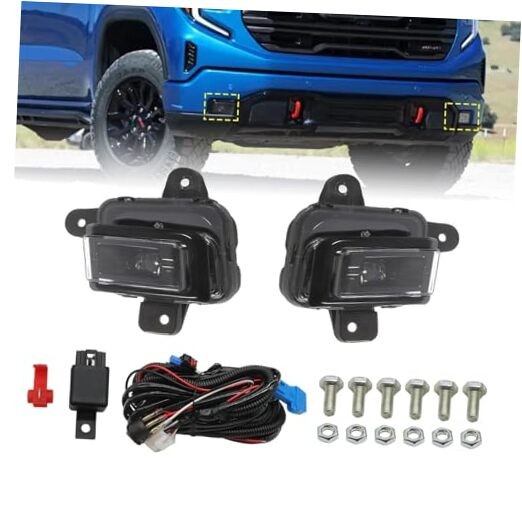 Pair Fog Light Assembly Compatible with 2022 2023 2024 Sierra 1500 Front