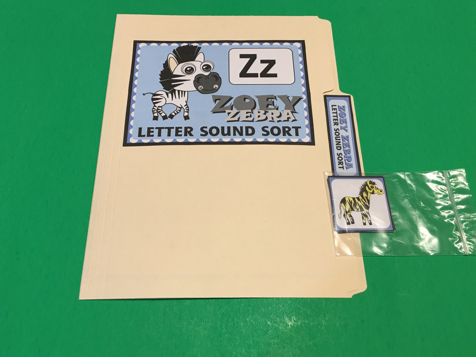 Zoe Zebra – Letter Zz – DIY File Folder game – Printed / Uncut