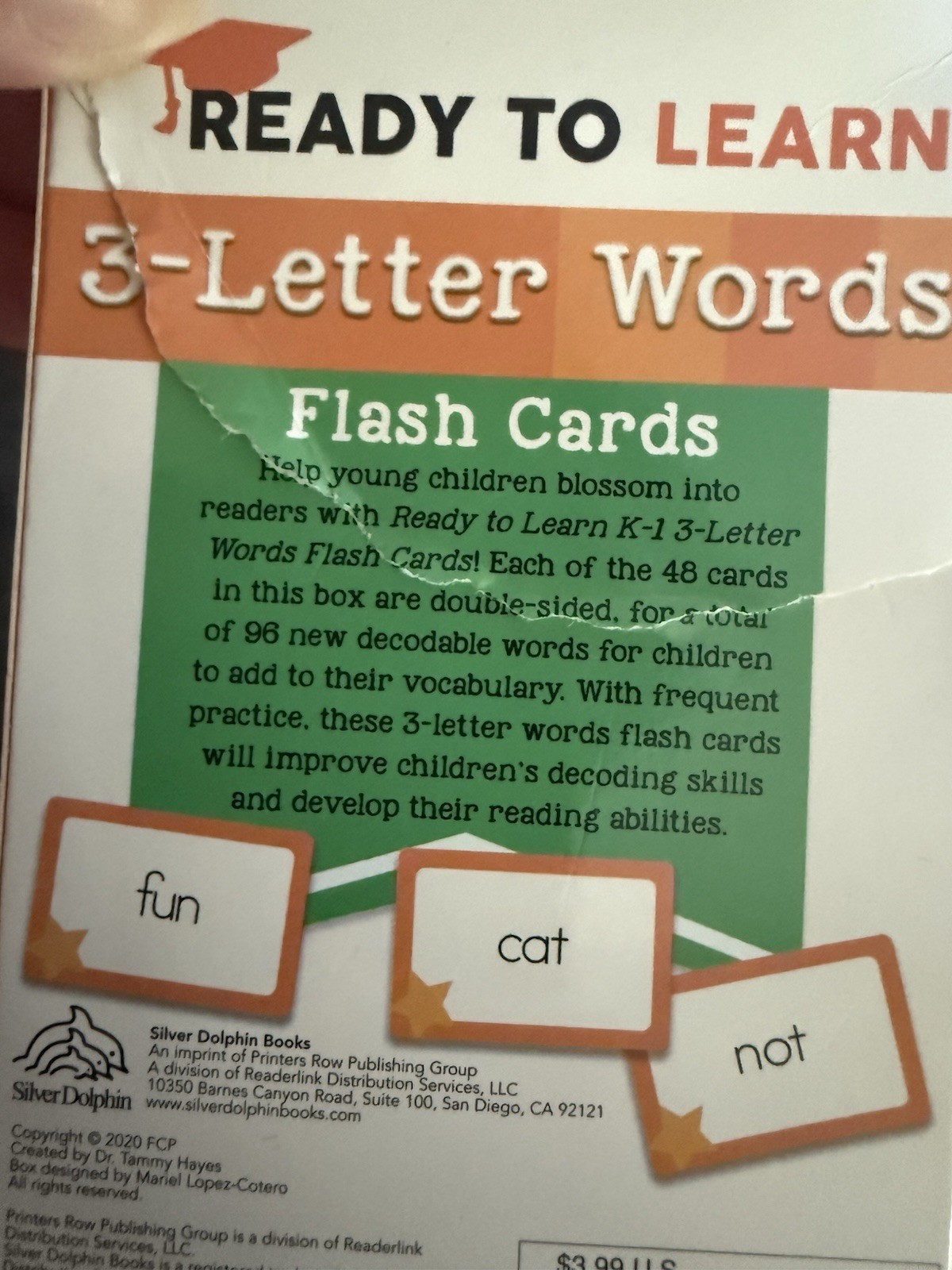 Ready to Learn 3-Letter Words Flash Cards K-1 Reading/Phonics 48 ISBN