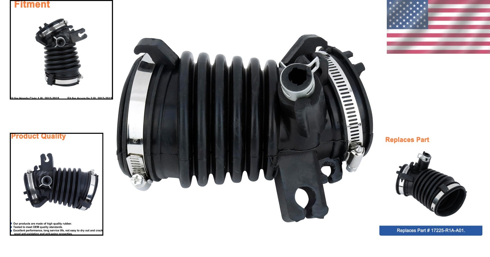 Engine Air Intake Hose Tube with Clamps, Air Intake Duct Tube Boot Compatible Wi