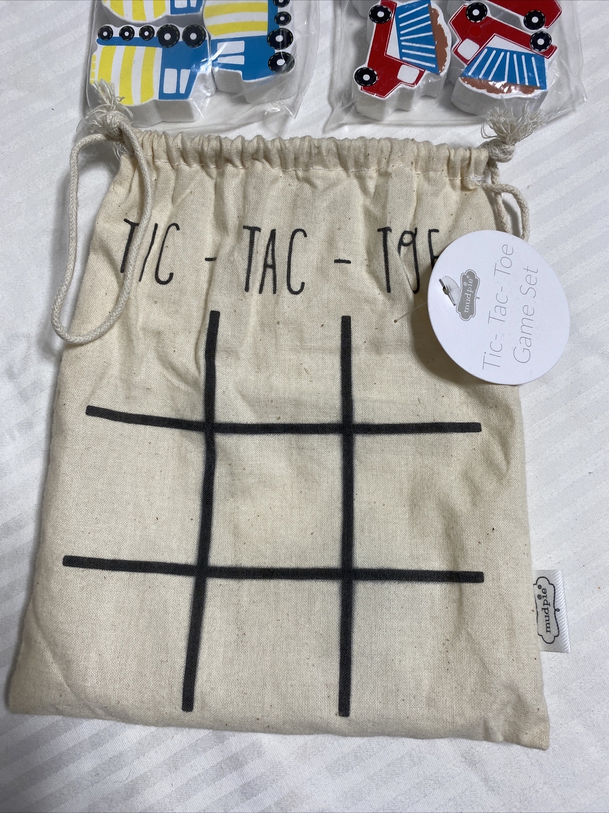 Mud Pie Children’s Tic-Tac-Toe – 10 Trucks in Tic-Tac-Toe Drawstring Bag ages 3+