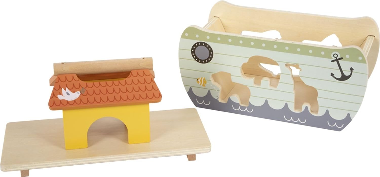 small foot Noah’s Ark Stacking Game Safari, Wooden Motor Activity Toy with 15 An