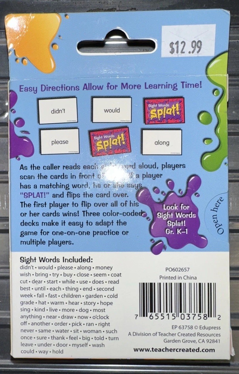 Edupress Teacher Created Resources Sight Word Splat Game Grades 1-2 (EP 63758)