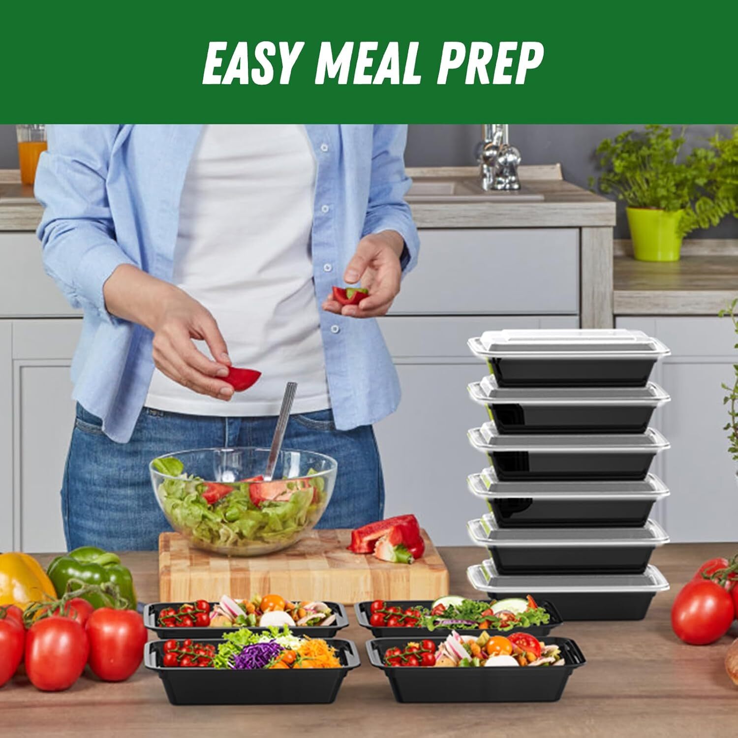 50 Pack 32 oz Meal Prep Containers Reusable , Microwave Freezer Dishwasher Safe