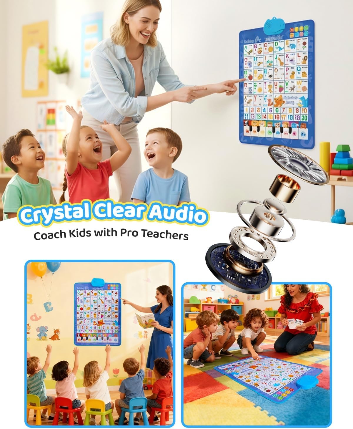 Spanish Alphabet Talking Wall Chart Toddlers 1-6 ABC 123 Interactive Music Quiz