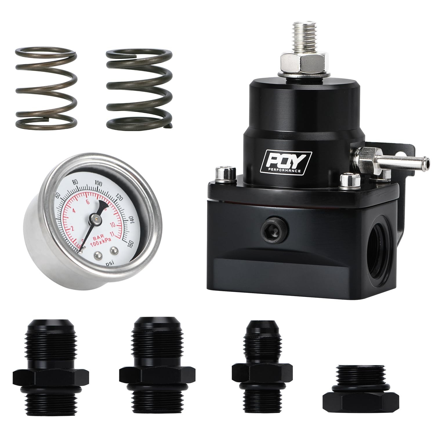 PQY Adjustable EFI Fuel Pressure Regulator Kit 3-70PSI with AN8 Feed black