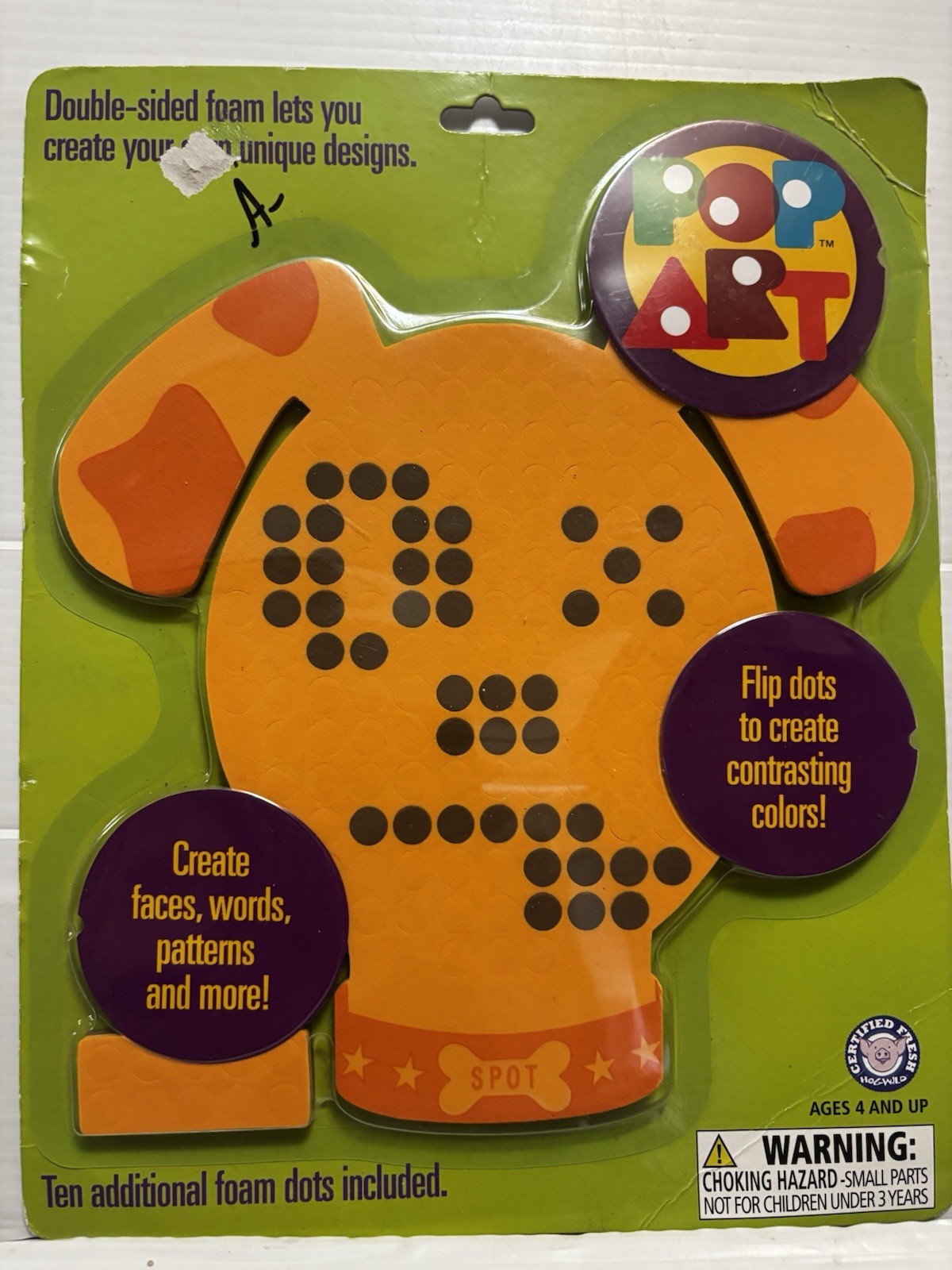 Hog Wild Pop Art Sit Spot Dog Foam Toy NEW 9” Create Faces Words Extra Dots Rare