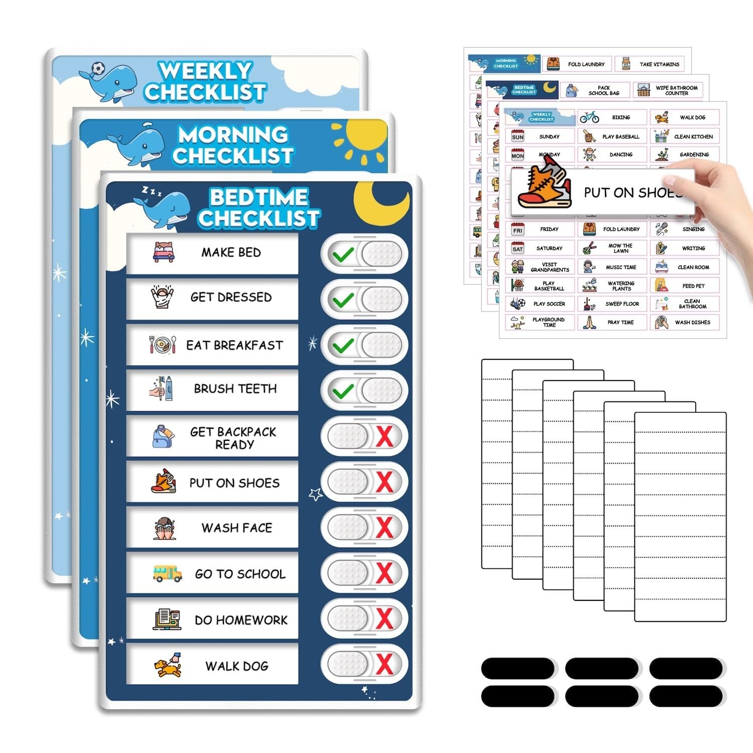 3-in-1 Kids Routine Chart – Magnetic Bedtime, Morning & Weekly Schedule with 99