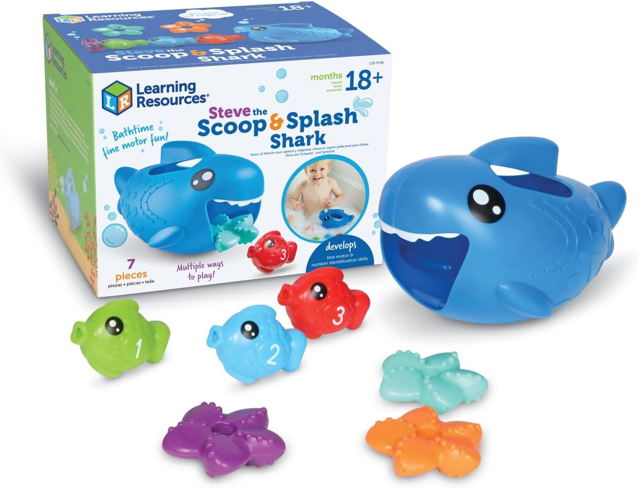 Steve the Scoop & Splash Shark, 7 Pieces, Ages 18 Months+, Toddler Bathtub Toys,