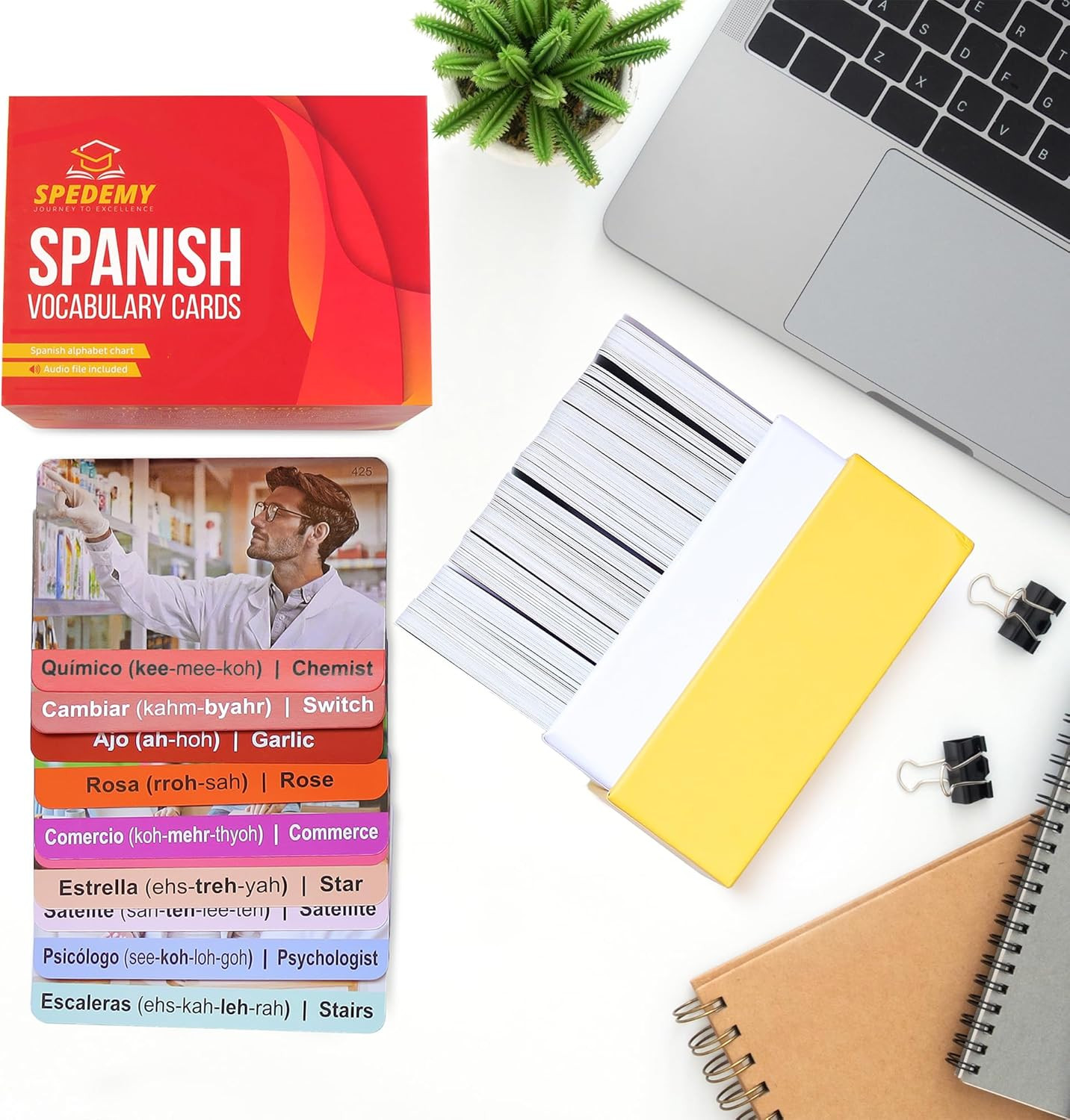 Spanish Vocabulary Cards for Kids & Adults Beginners – 276 Bilingual Study Cards