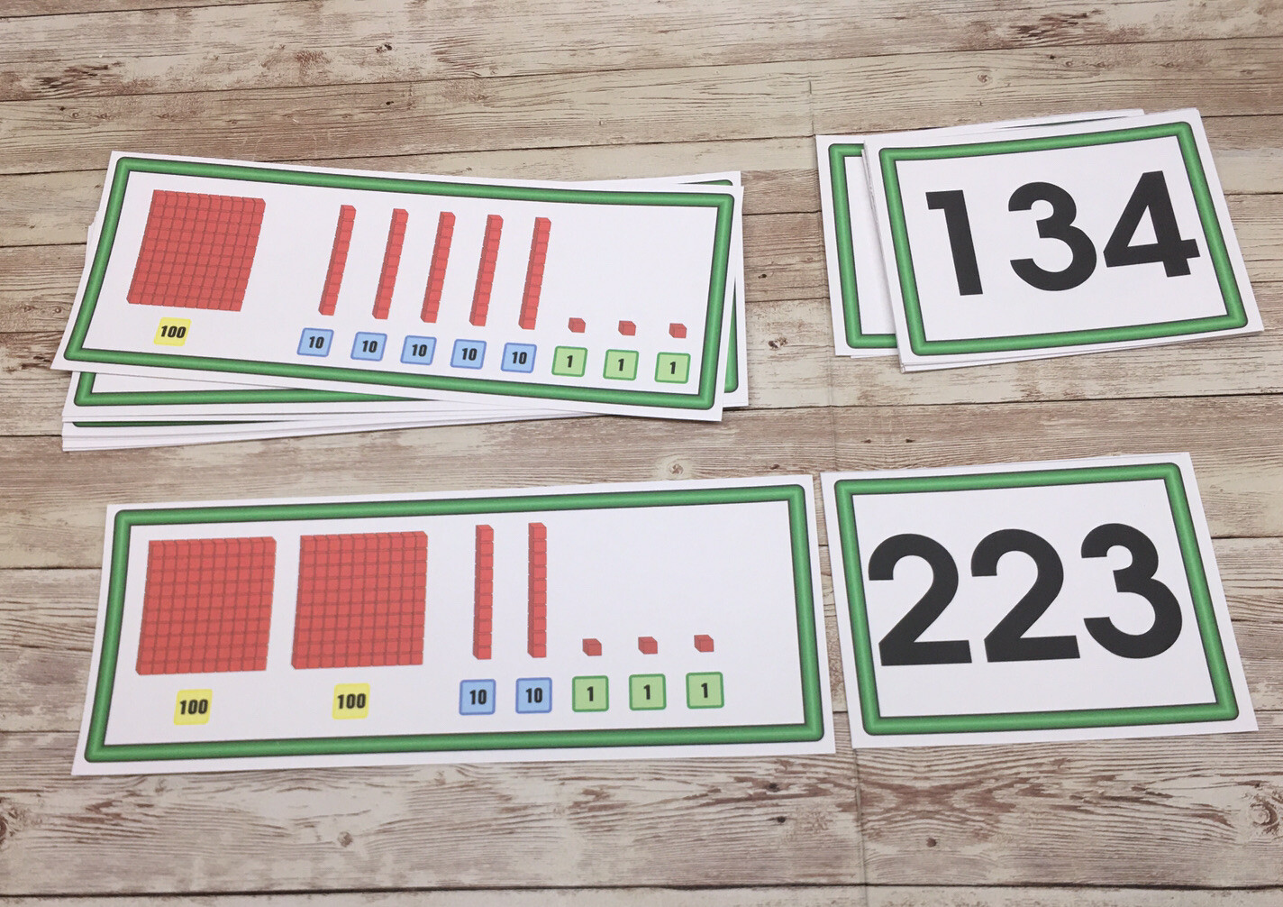 Place Value Bundle PRINTED – (4 Sets) Math Center Mats & cards – DIY UNCUT