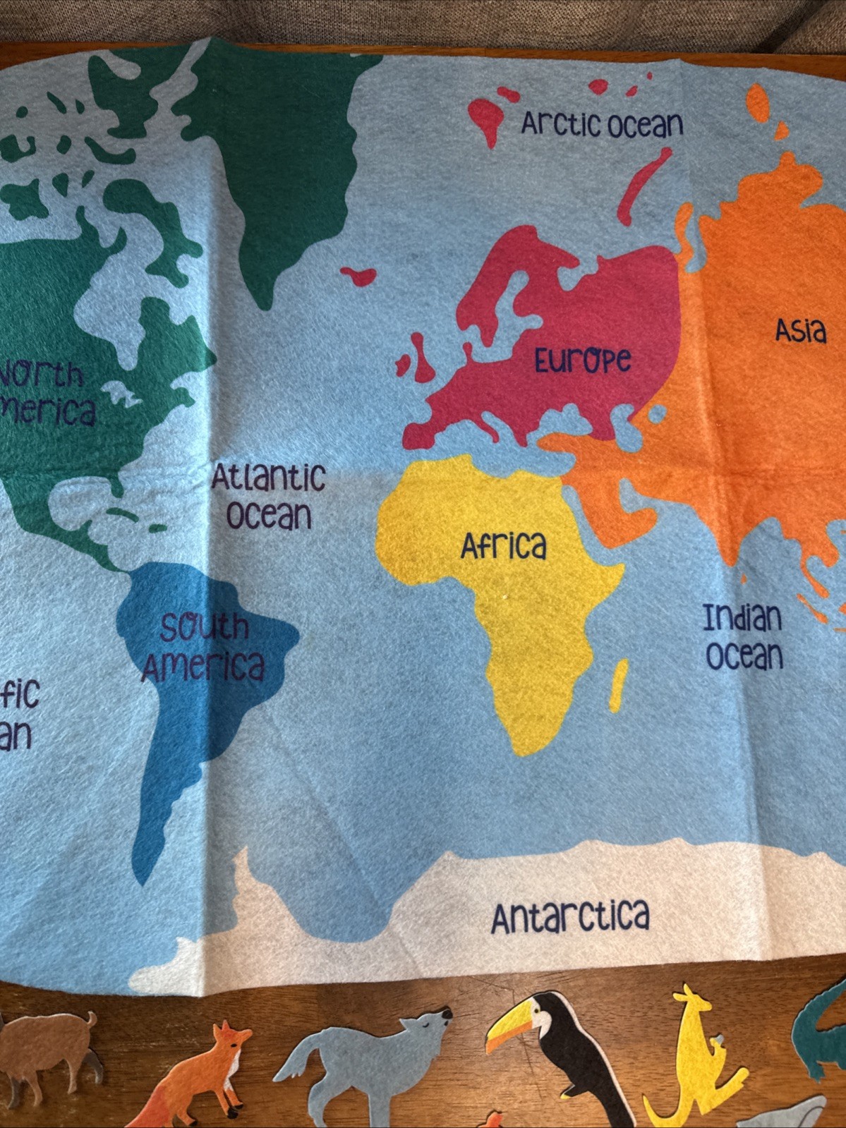 Felt World Map with Felt Animals Match to Continent Felt Pieces Horizon