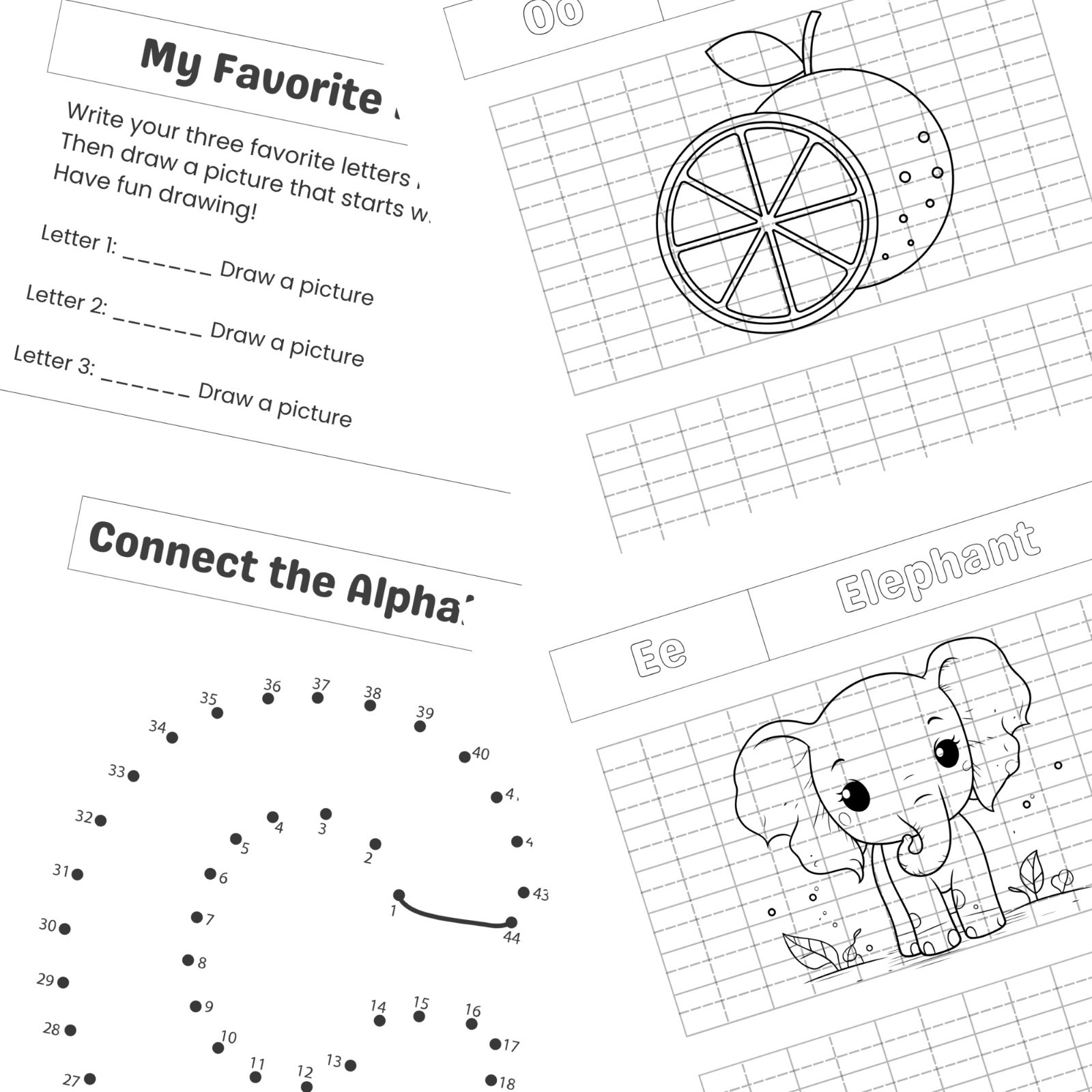Printable Alphabet Handwriting and Drawing Practice Worksheets for Kids