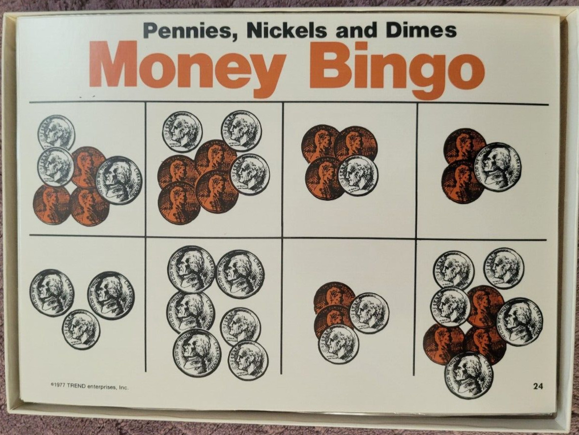 Vintage Trend Pennies, Nickels, & Dimes Money Bingo W/ Laminated Cards 1977