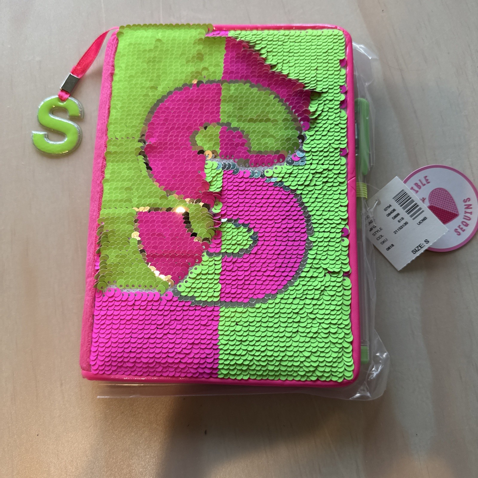 Justice Initial Neon Flip Sequin Journal (S) New with Reversible Sequins