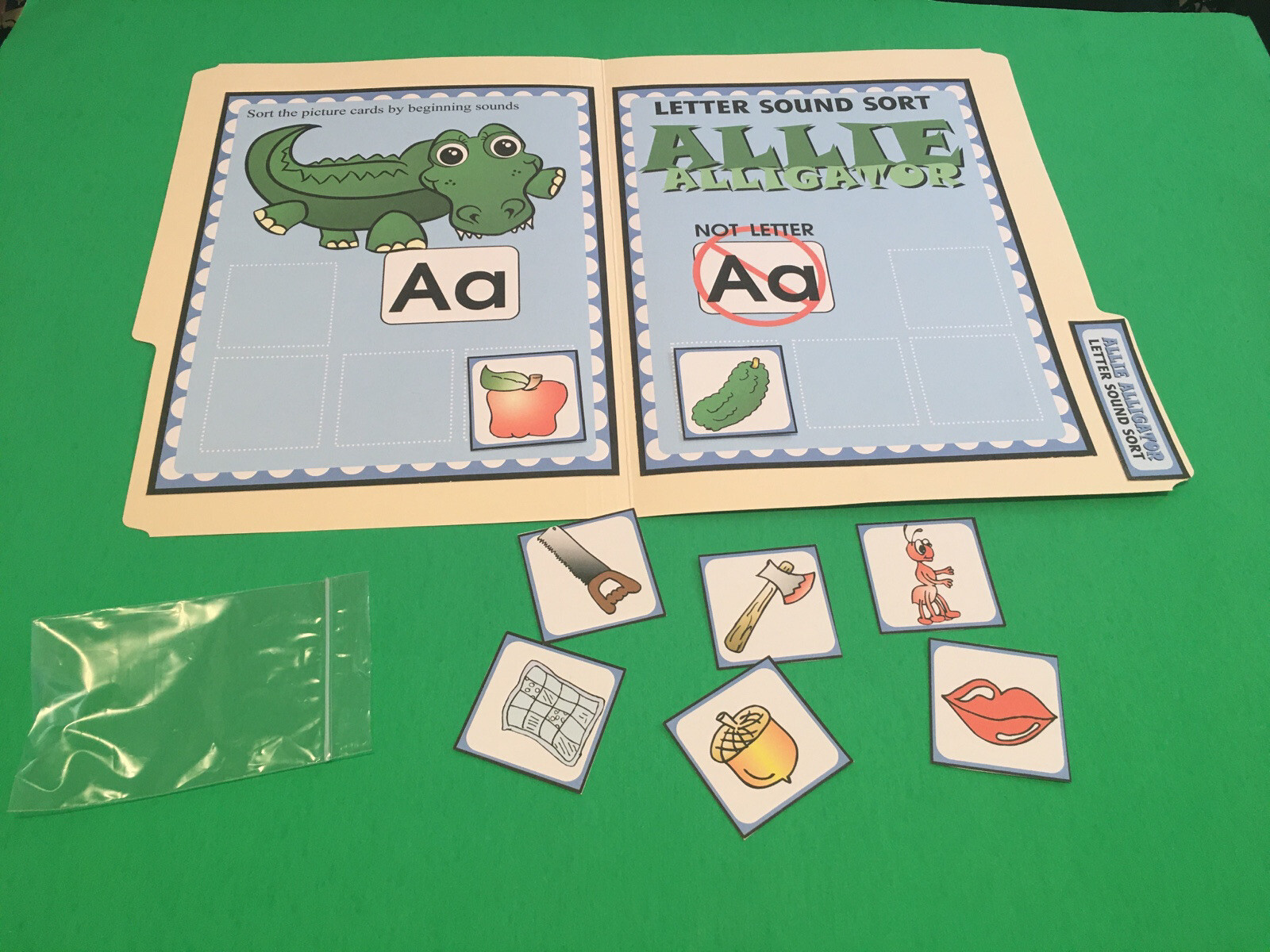 Allie Alligator – Letter Aa – DIY File Folder game – Printed / Uncut