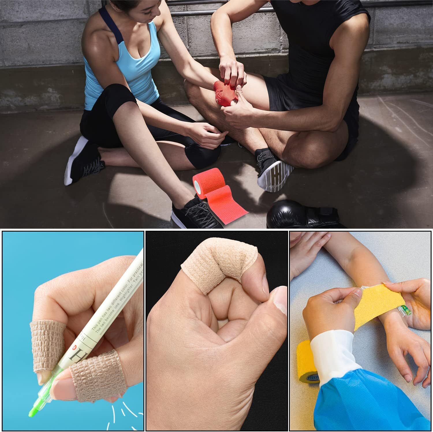 1″/2″/3″/4″ Self Adhesive Bandage Wraps, 6/12/24/48 Pack Vet Wraps, 12 Colors to